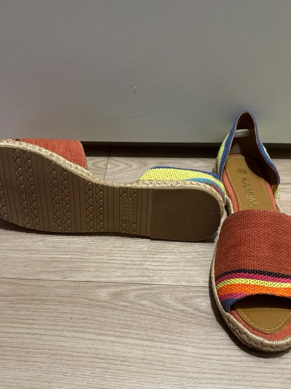 Kaanas Rust Orange Multicolor Woven Espadrille Flats